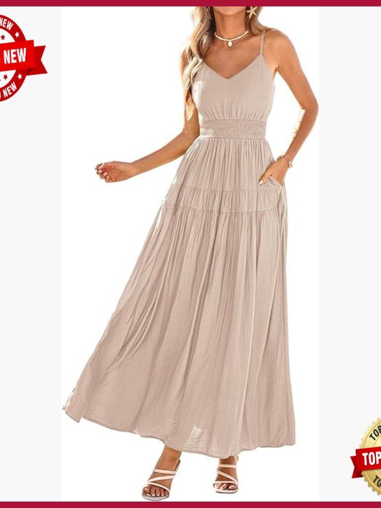 Sleeveless Maxi Dress With Spaghetti Straps, V-Neck, Backless, A-Line, High
